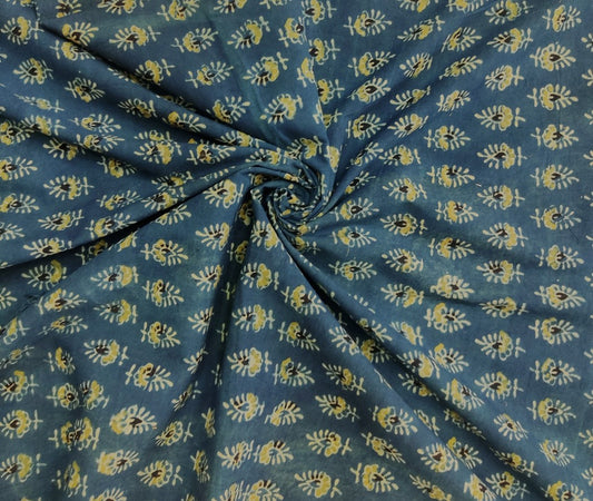 PURE COTTON INDIGO PAISLEY FLORAL BUTTI AJRAKH HANDBLOCK PRINTED COTTON FABRIC