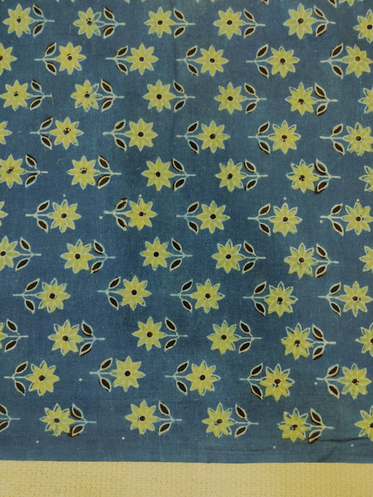 PURE COTTON INDIGO SMALL FLORAL BUTTI AJRAKH HANDBLOCK PRINTED COTTON FABRIC