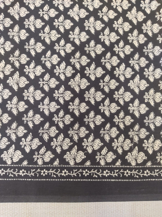 PURE COTTON BLACK GAD BUTTI HANDPAINTED COTTON FABRIC