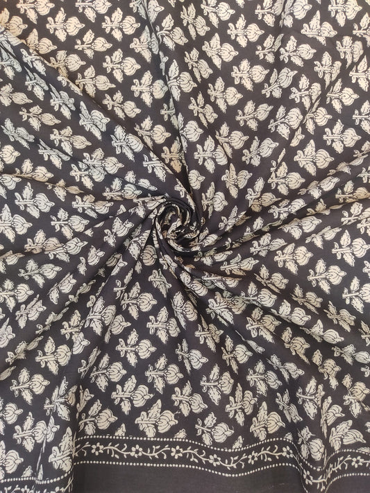 PURE COTTON BLACK GAD BUTTI HANDPAINTED COTTON FABRIC