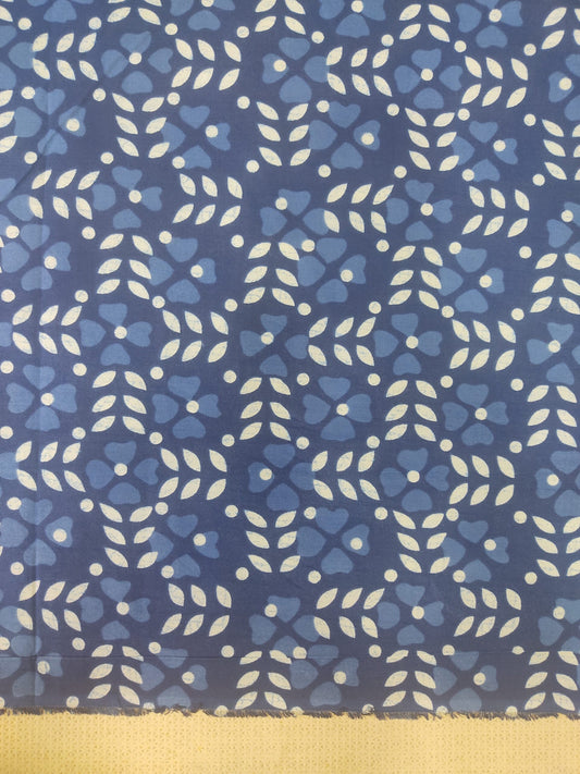 PURE COTTON INDIGO FLORAL JAAL PATTERN HANDPAINTED COTTON FABRIC