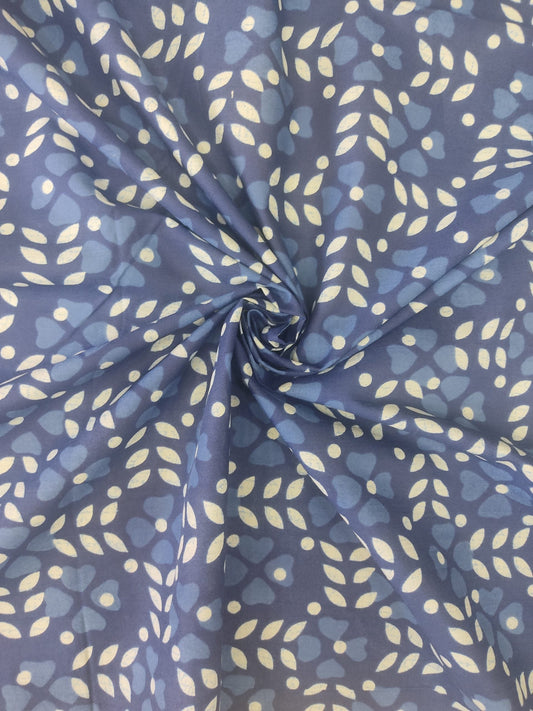 PURE COTTON INDIGO FLORAL JAAL PATTERN HANDPAINTED COTTON FABRIC