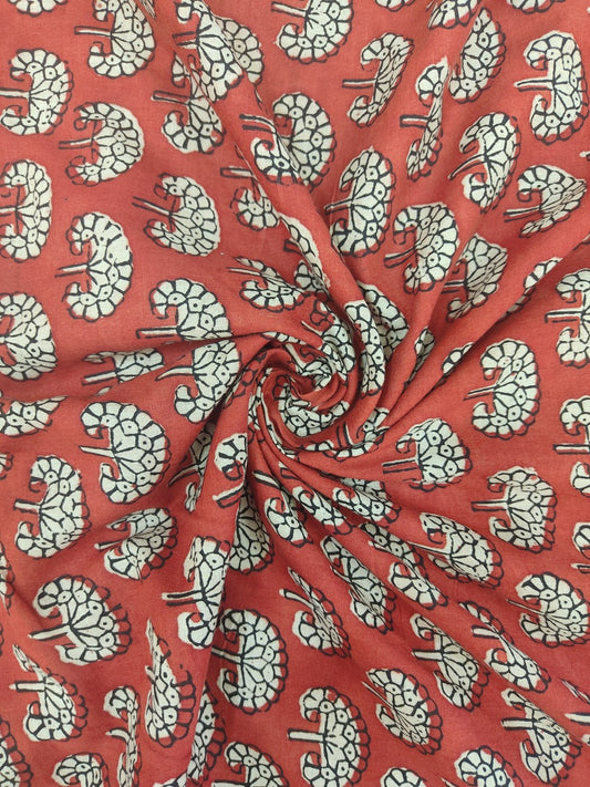 Pure Cotton Raat Florals - Madder Red Bagru Handblock Printed Cotton Fabric