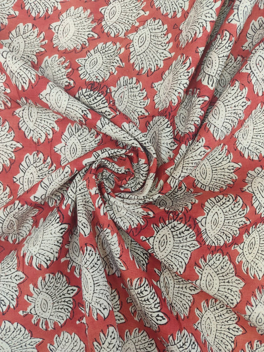 Pure Cotton Prakriti Leafs - Madder Red Bagru Handblock Printed Cotton Fabric