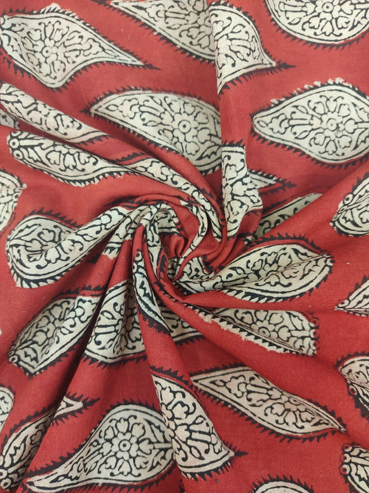 Pure Cotton Madder Bagru Petal Handblock Printed Cotton Fabric