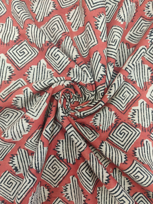 Pure Cotton Madder Bagru Geometrical Handblock Printed Cotton Fabric
