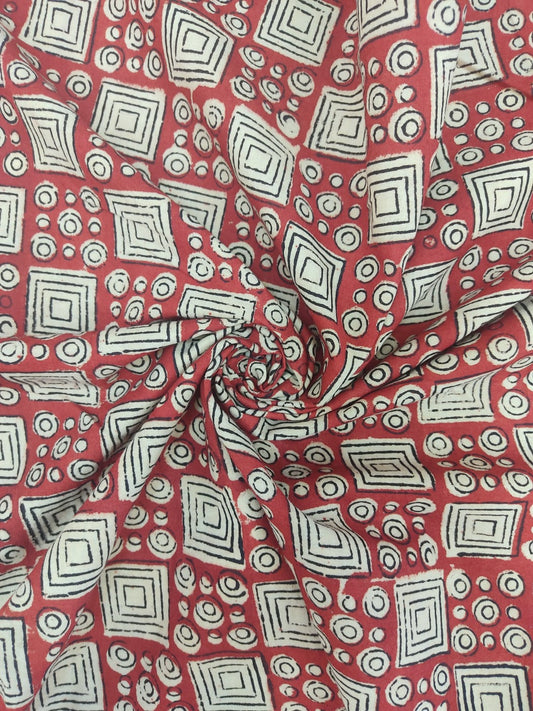 Pure Cotton Madder Bagru Spiral Handblock Printed Cotton Fabric