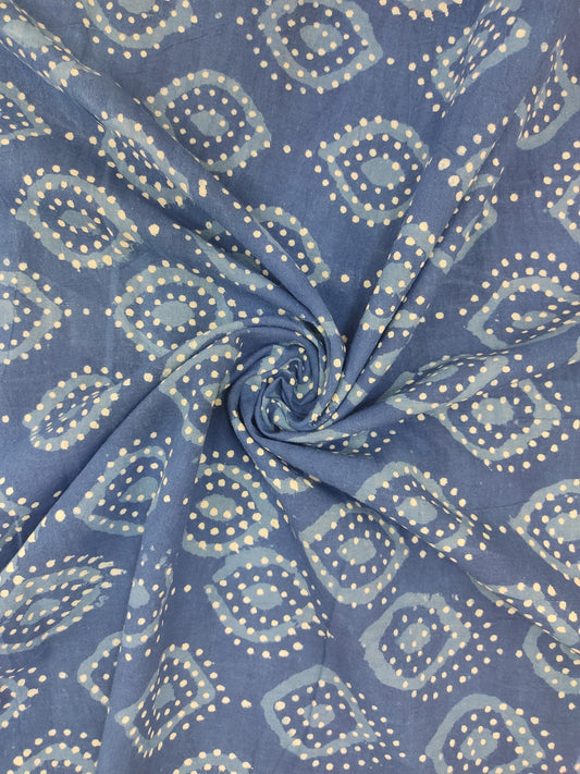 Pure Cotton Indigo Leaf Butta Dabu Hand Block Printed Cotton Fabric