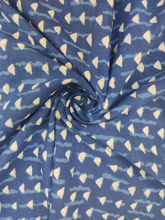 Pure Cotton Indigo Triangle Butti Dabu Hand Block Printed Cotton Fabric