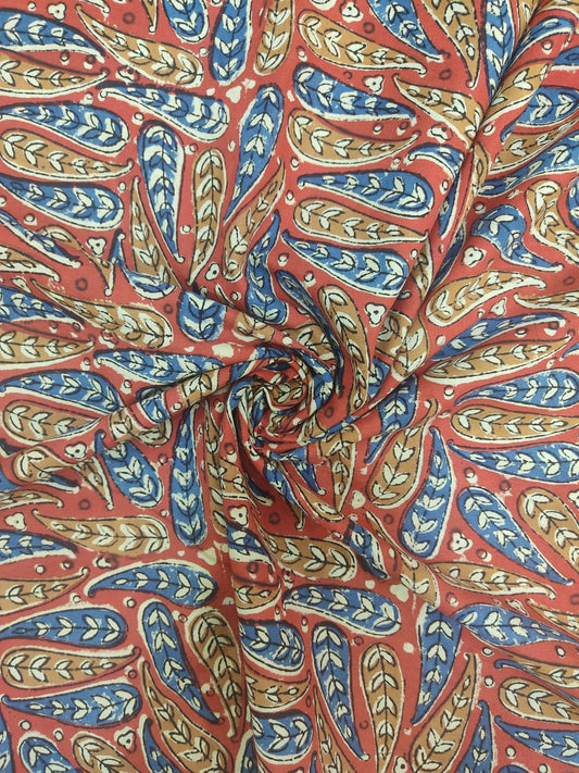 Red Paisley Jaal Kalamkari Handblock Print Cotton Fabric