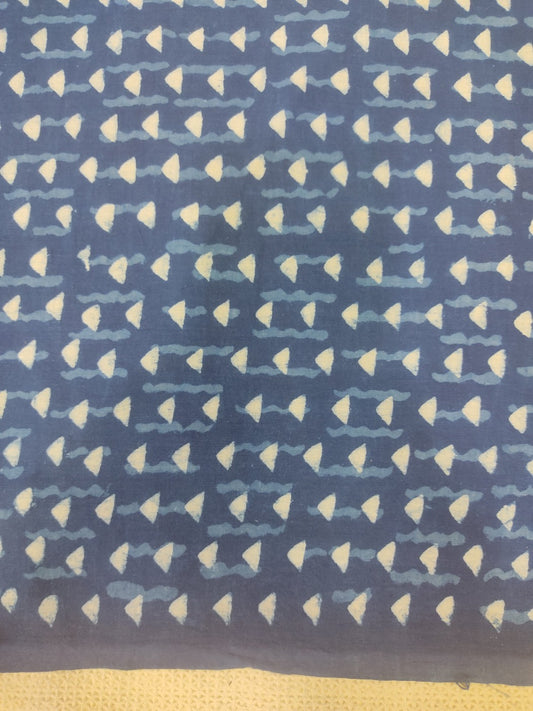 Pure Cotton Indigo Triangle Butti Dabu Hand Block Printed Cotton Fabric