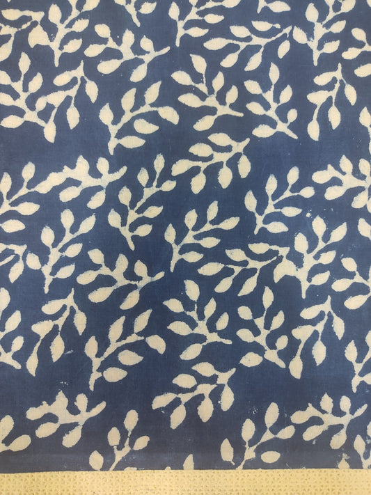 Pure Cotton Indigo Leaf Jaal Dabu Hand Block Printed Cotton Fabric