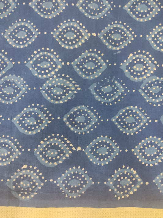 Pure Cotton Indigo Leaf Butta Dabu Hand Block Printed Cotton Fabric