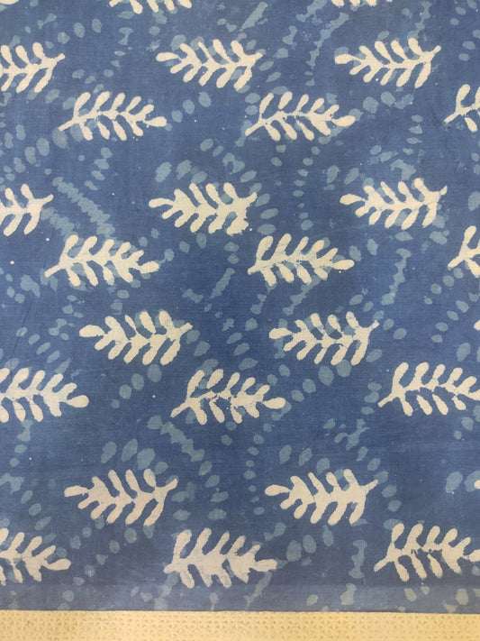 Pure Cotton Indigo Leaf Jaal Dabu Hand Block Printed Cotton Fabric