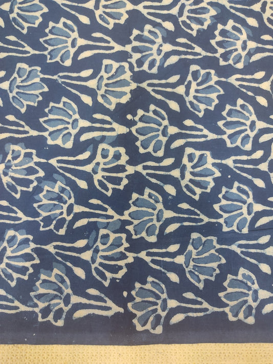 Pure Cotton Indigo Floral Jaal Dabu Hand Block Printed Cotton Fabric