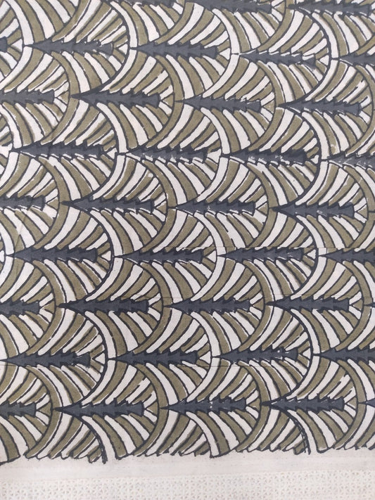Pure Cotton Olive Cascade Jaal Kalamkari Handblock Print Cotton Fabric