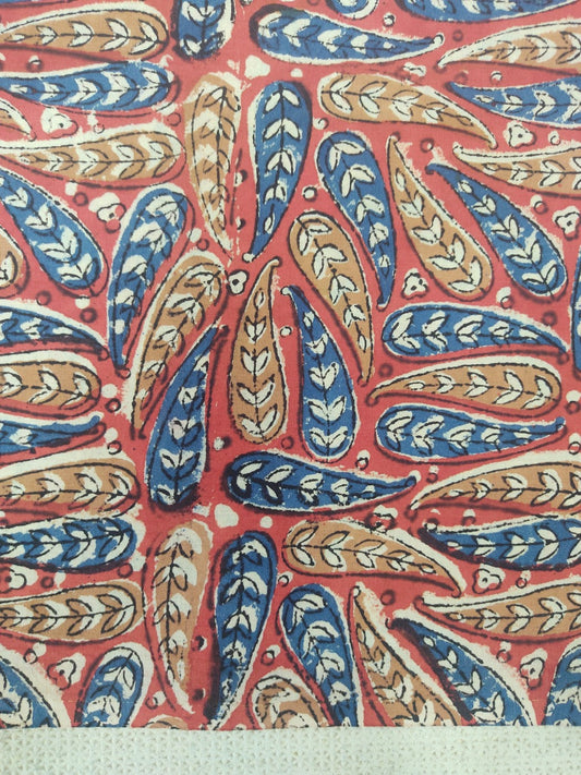 Red Paisley Jaal Kalamkari Handblock Print Cotton Fabric