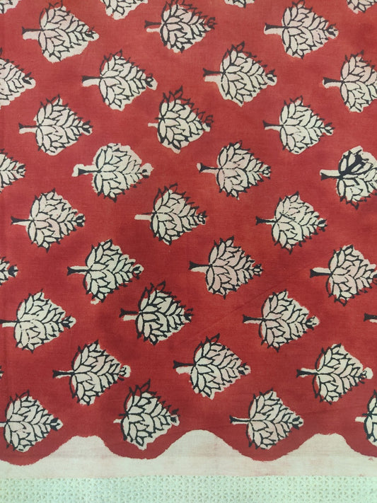 Pure Cotton Madder Bagru Leaf Handblock Printed Cotton Fabric