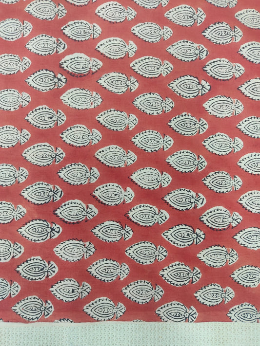 Pure Cotton Dharti Butti - Madder Red Bagru Handblock Printed Cotton Fabric