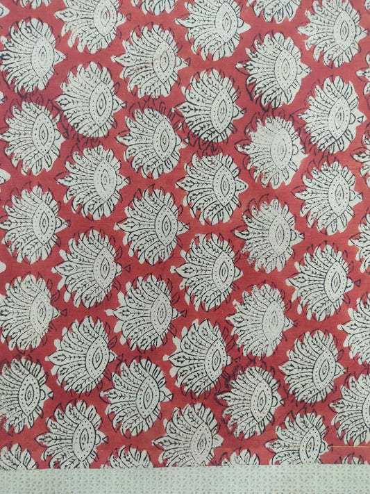 Pure Cotton Prakriti Leafs - Madder Red Bagru Handblock Printed Cotton Fabric