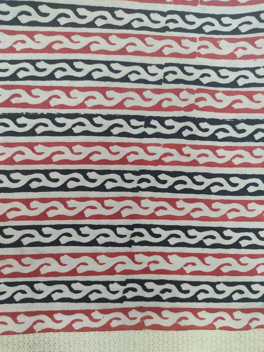 Pure Cotton Madder Bagru Stripes Handblock Printed Cotton Fabric