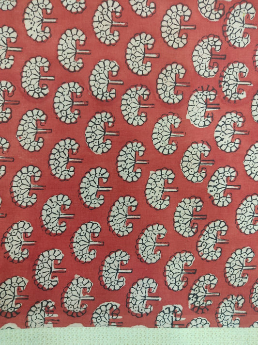 Pure Cotton Raat Florals - Madder Red Bagru Handblock Printed Cotton Fabric