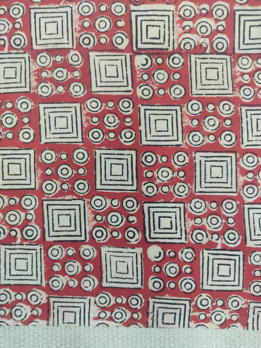 Pure Cotton Madder Bagru Spiral Handblock Printed Cotton Fabric