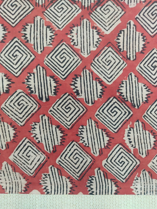 Pure Cotton Madder Bagru Geometrical Handblock Printed Cotton Fabric