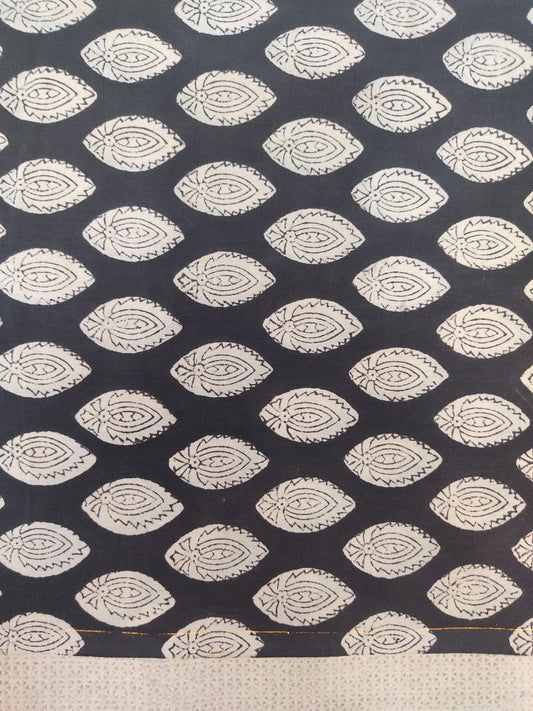 Pure Cotton Charcoal Butti – Black Bagru Handblock Printed Cotton Fabric