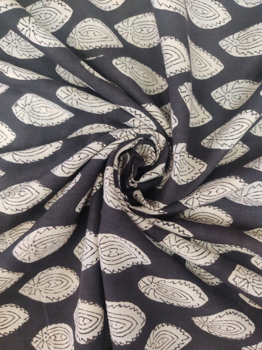 Pure Cotton Charcoal Butti – Black Bagru Handblock Printed Cotton Fabric