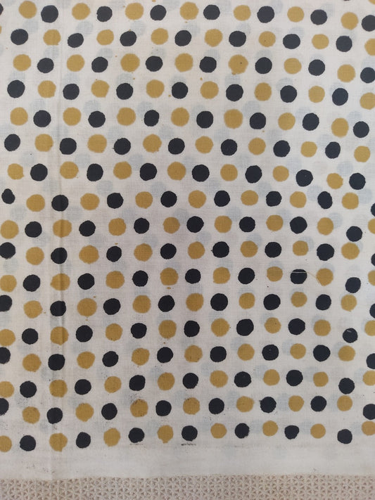 Pure Cotton Ivory Polka Handblock Printed Cotton Fabric