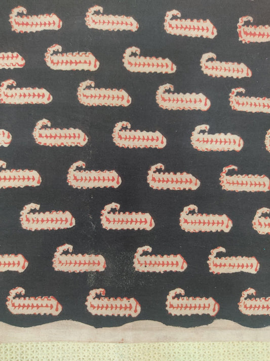 Pure Cotton Black Bagru Butti Handblock Printed Cotton Fabric