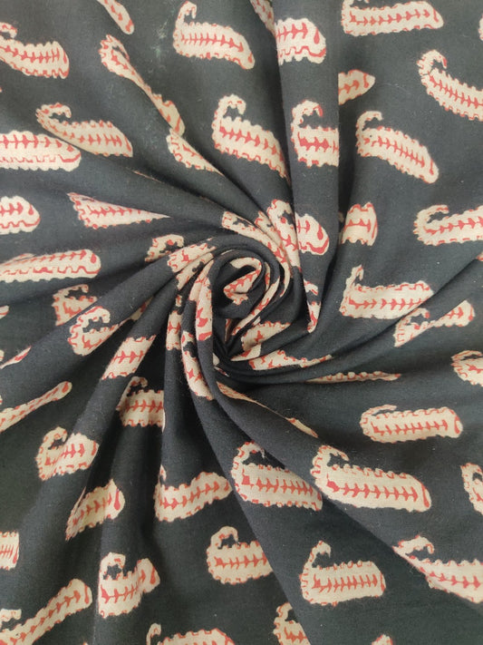 Pure Cotton Black Bagru Butti Handblock Printed Cotton Fabric