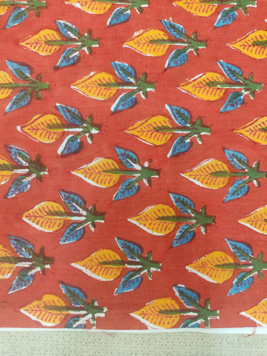 RUST FLORAL BUTTA HANDBLOCK PRINTED COTTON FABRIC