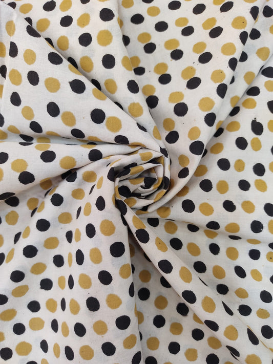 Pure Cotton Ivory Polka Handblock Printed Cotton Fabric