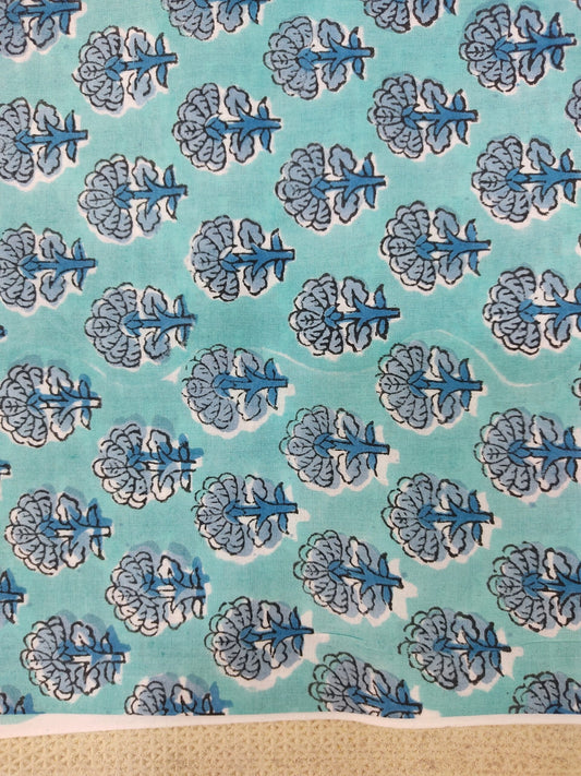 RAMA GREEN BUTTI HANDBLOCK PRINTED COTTON FABRIC