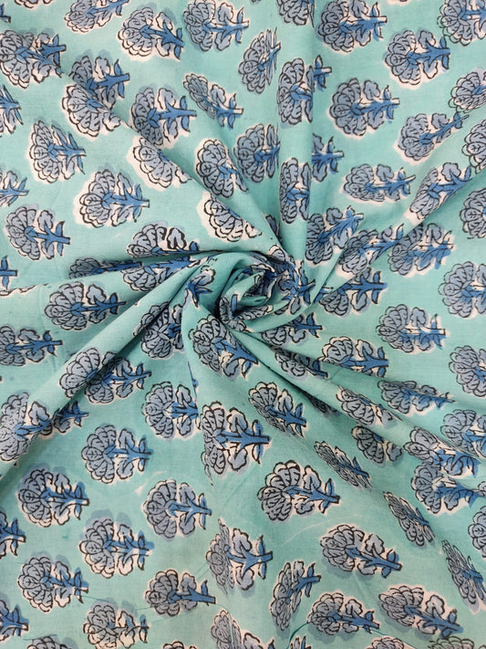 RAMA GREEN BUTTI HANDBLOCK PRINTED COTTON FABRIC