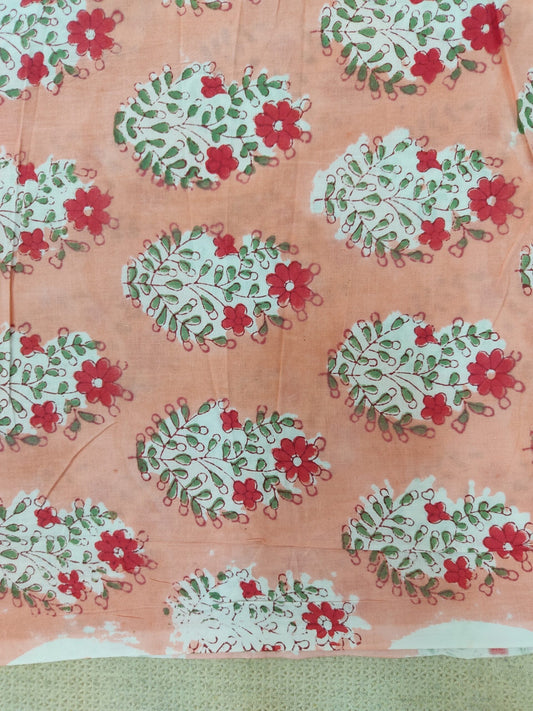 PURE COTTON PEACH BUTTA HANDBLOCK PRINTED COTTON FABRIC