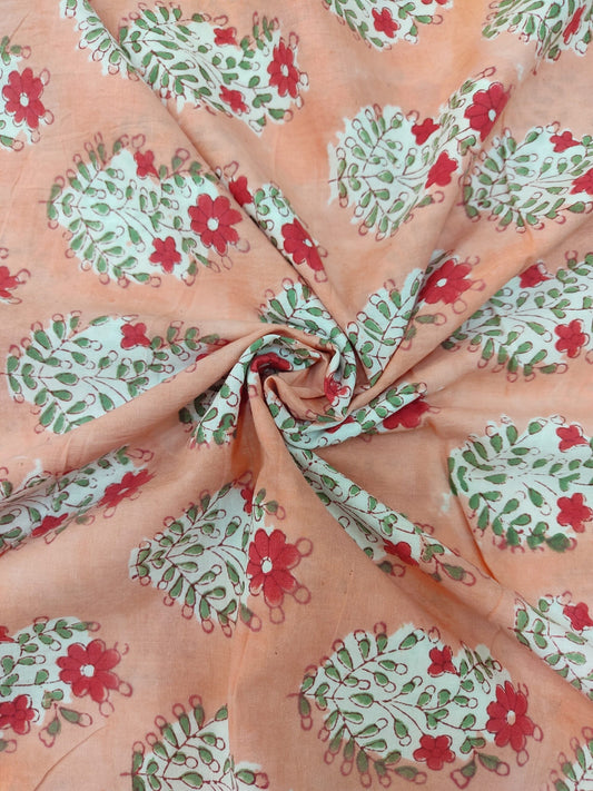 PURE COTTON PEACH BUTTA HANDBLOCK PRINTED COTTON FABRIC