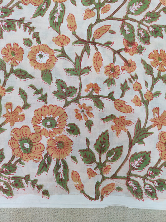 PURE COTTON CREAM JAAL HANDBLOCK PRINTED COTTON FABRIC