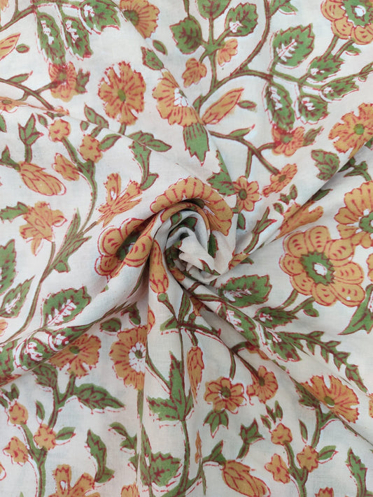 PURE COTTON CREAM JAAL HANDBLOCK PRINTED COTTON FABRIC