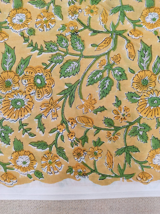 YELLOW FLORAL JAAL HAND BLOCK PRINTED COTTON FABRIC