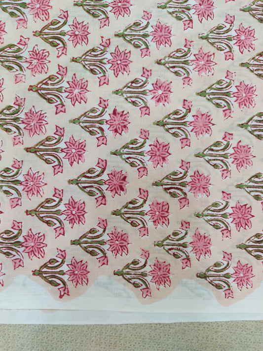 PURE COTTON PEACH BUTTI HANDBLOCK PRINTED COTTON FABRIC