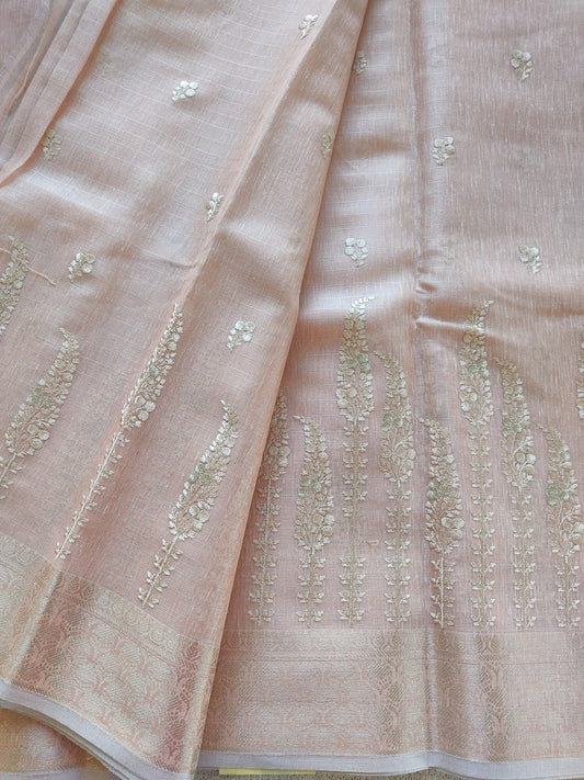 PEACH PHOOL HANDWOVEN KOTA ZARI SAREE