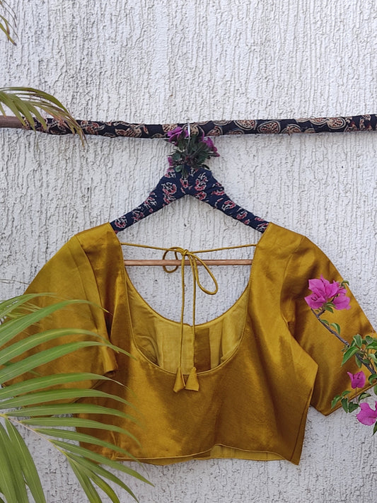MUSTARD YELLOW GOLD SILK READYMADE BLOUSE