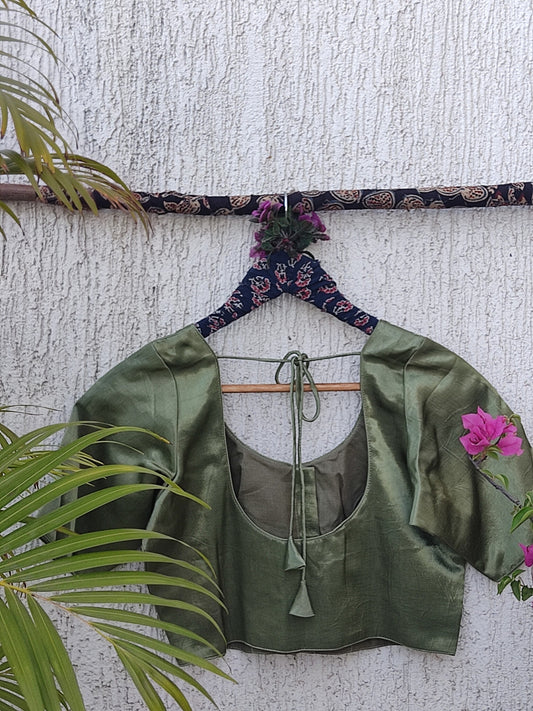 PISTA GREEN SILK READYMADE BLOUSE