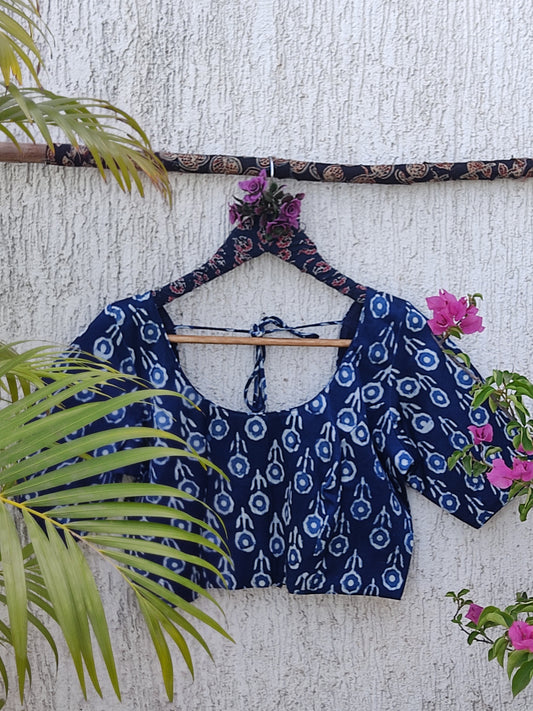 INDIGO FLOWER SILK READYMADE BLOUSE