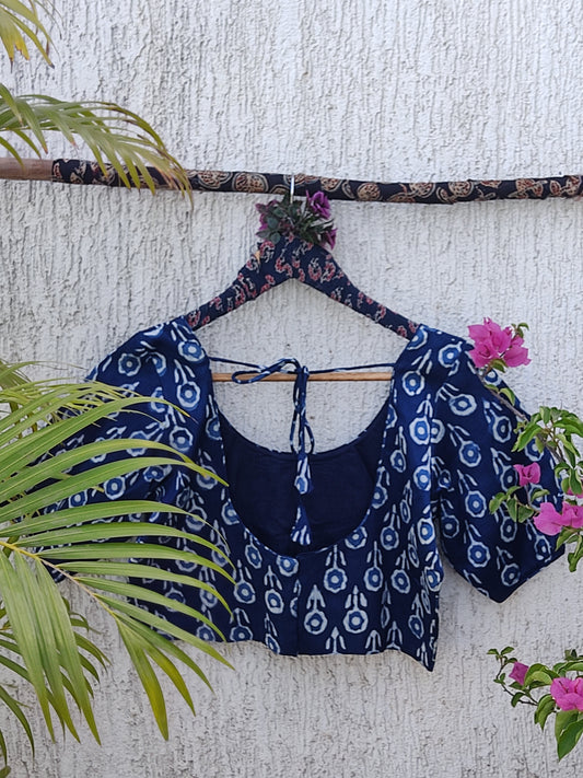 INDIGO FLOWER SILK READYMADE BLOUSE