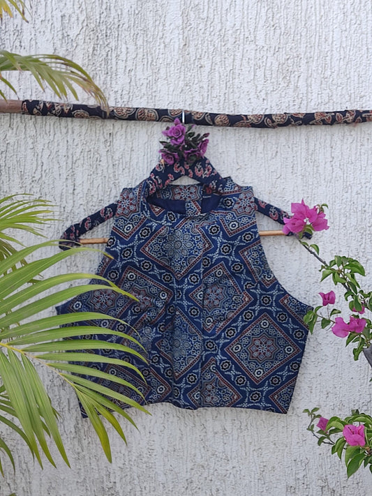 INDIGO SQUARE BUTTA SILK READYMADE BLOUSE