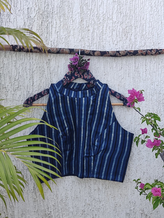 INDIGO STRIPES SILK READYMADE BLOUSE